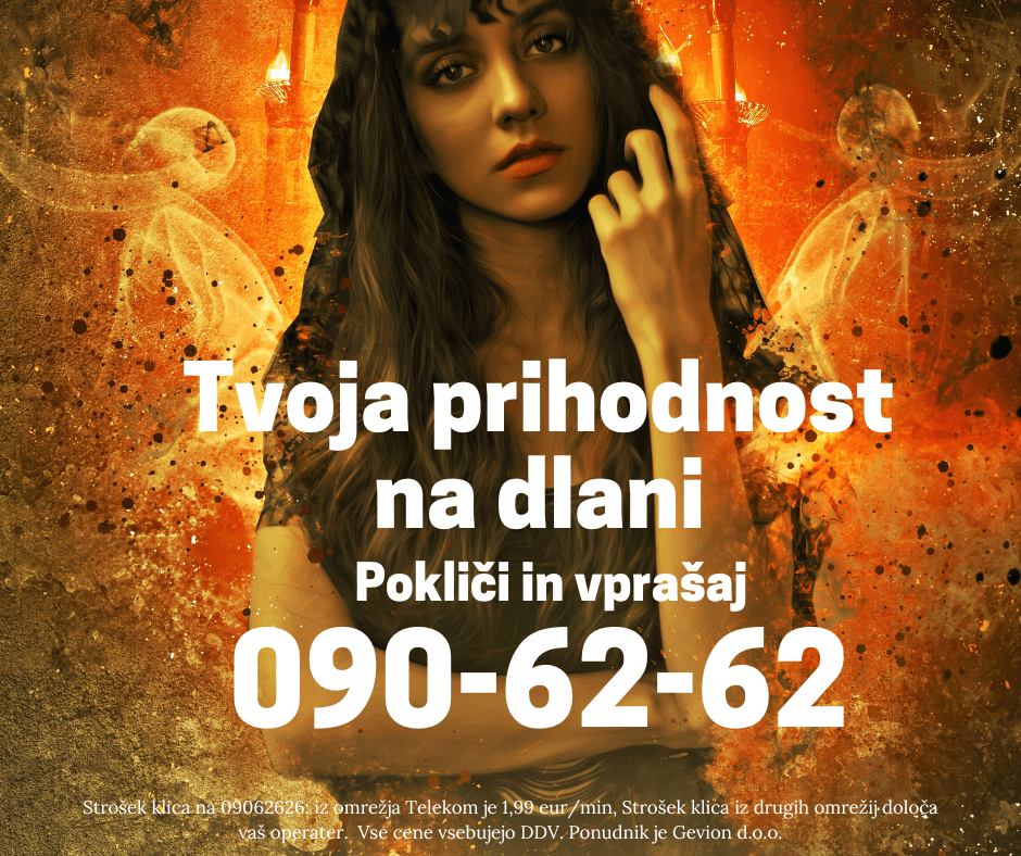 vedeževalka, v ozadju ogenj